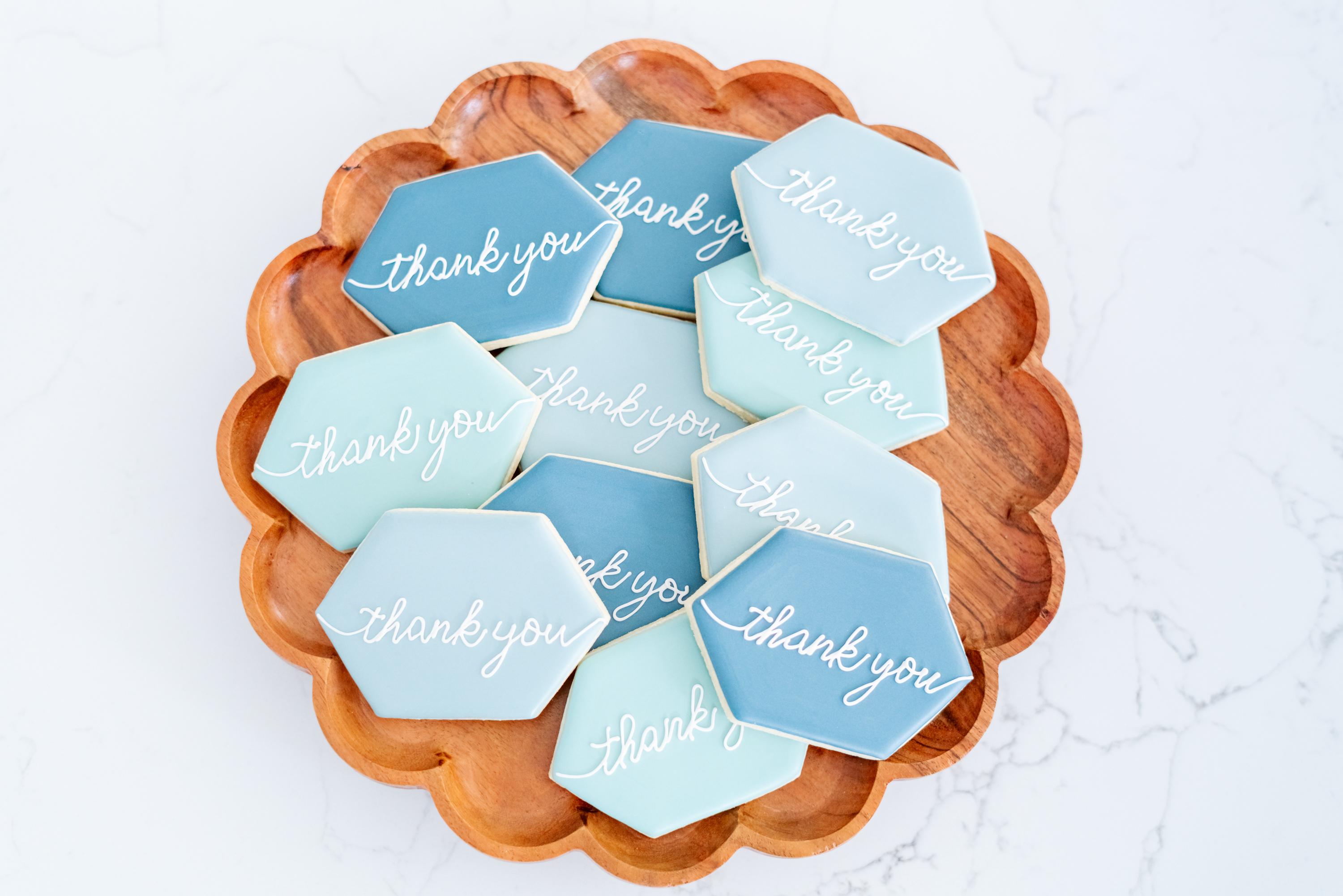 Professional thank you cookies in blue tones - perfect for corporate events and client appreciation