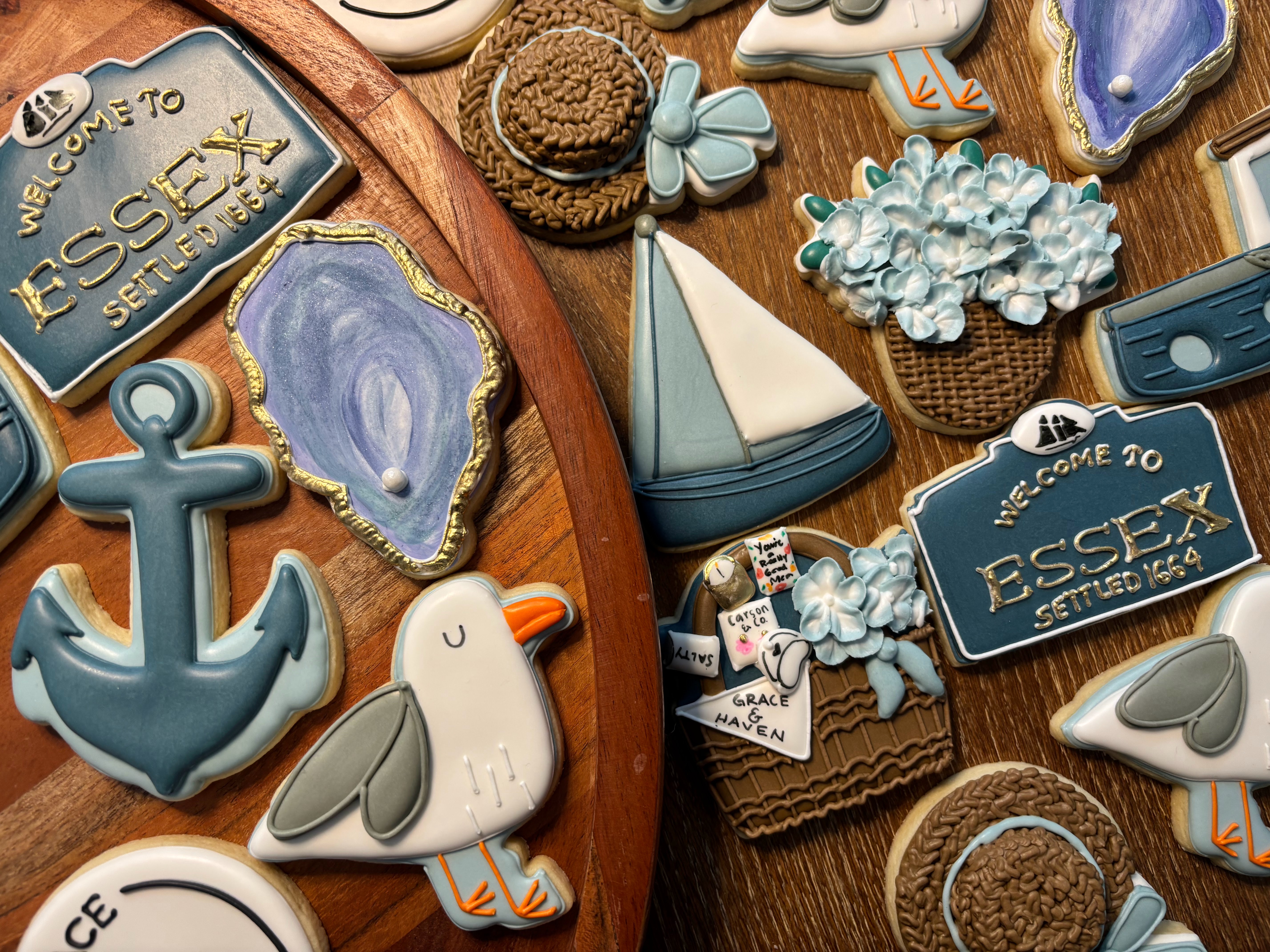 Essex-themed custom cookies celebrating Connecticut Shoreline heritage with nautical designs