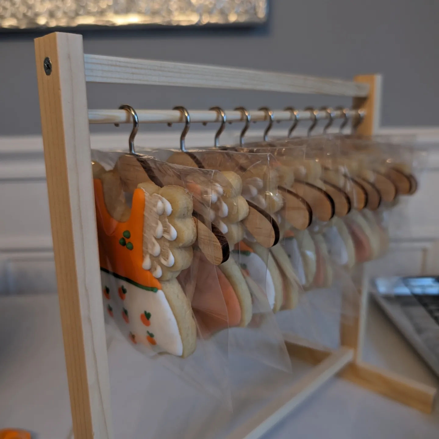 Baby shower onesies hanging