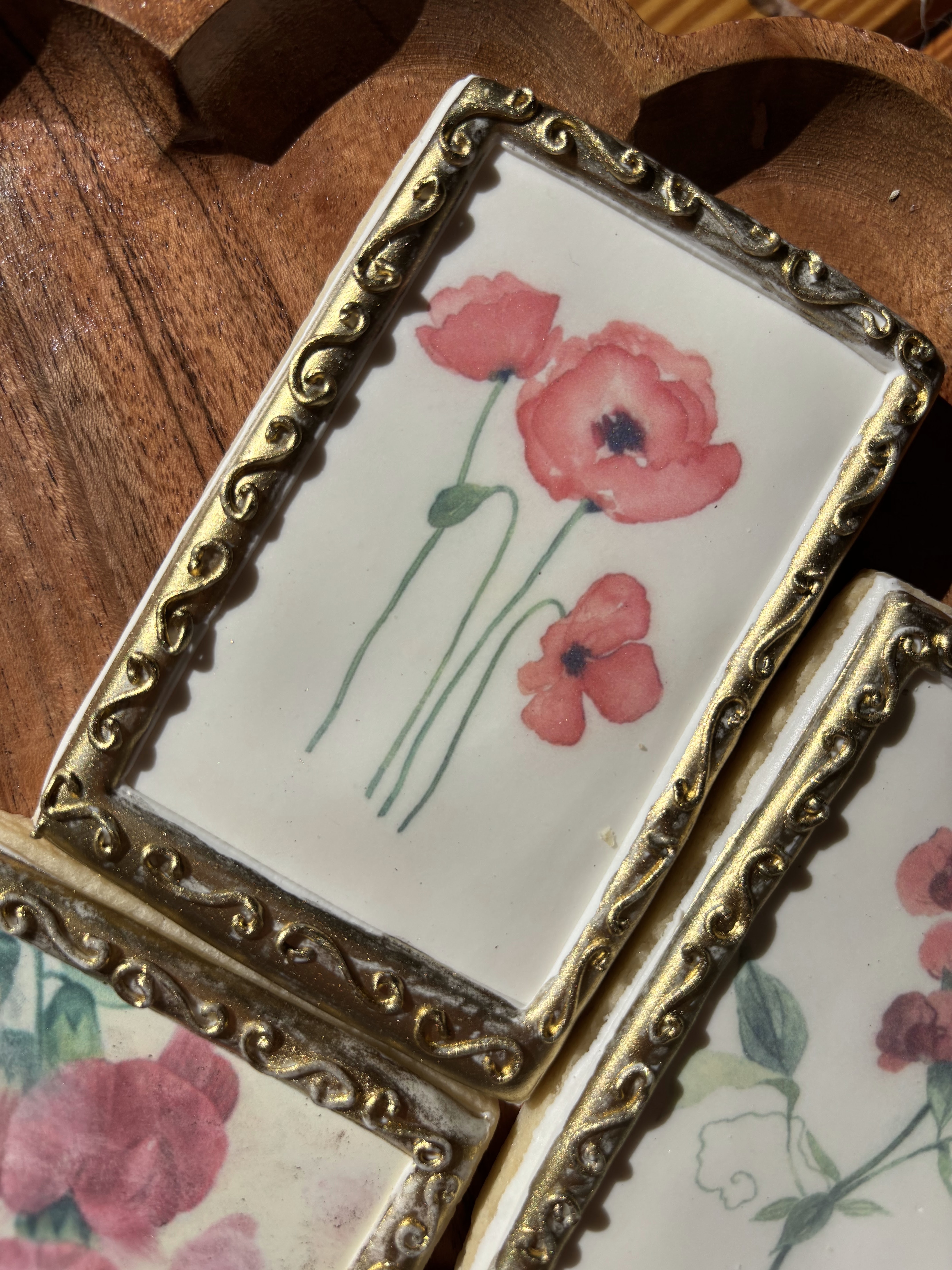 Elegant floral art frame pink poppies watercolor style